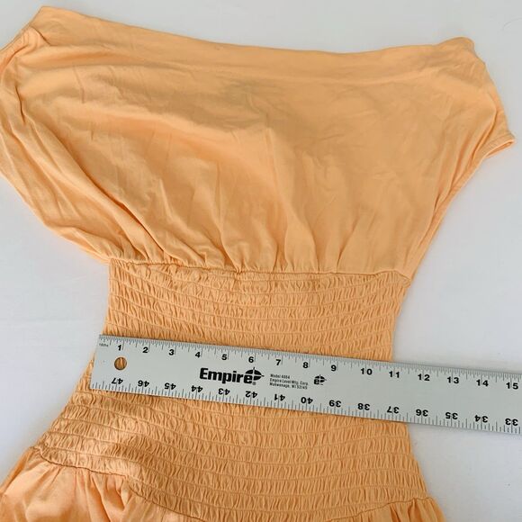 Free People Mini Dress M Apricot Orange Pastel Off Shoulder Smocked Beach Boho - Picture 7 of 10